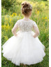 Beaded Ivory Lace Tulle Open Sleeves Flower Girl Dress